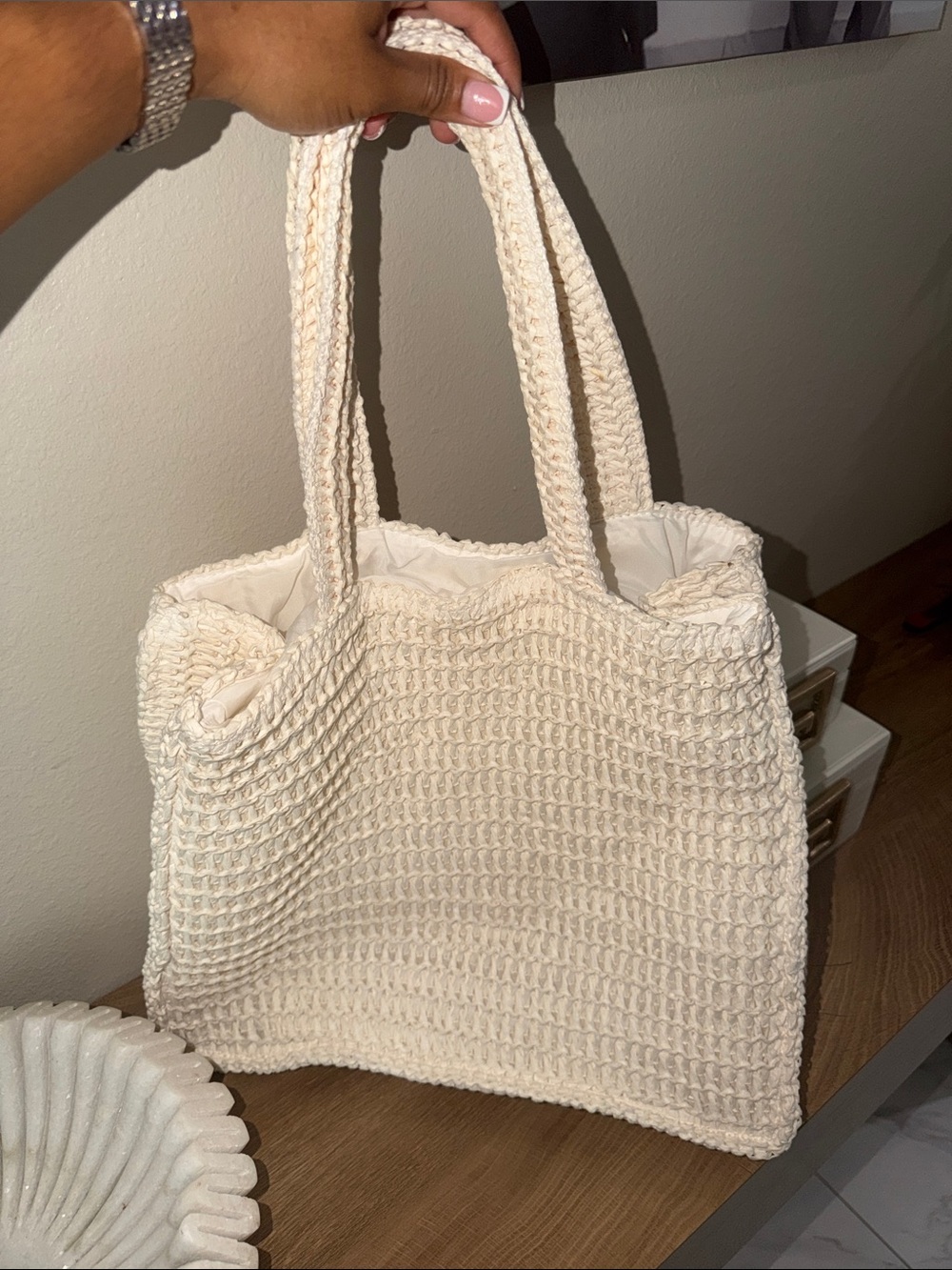 H&M Cream Woven Tote Bag